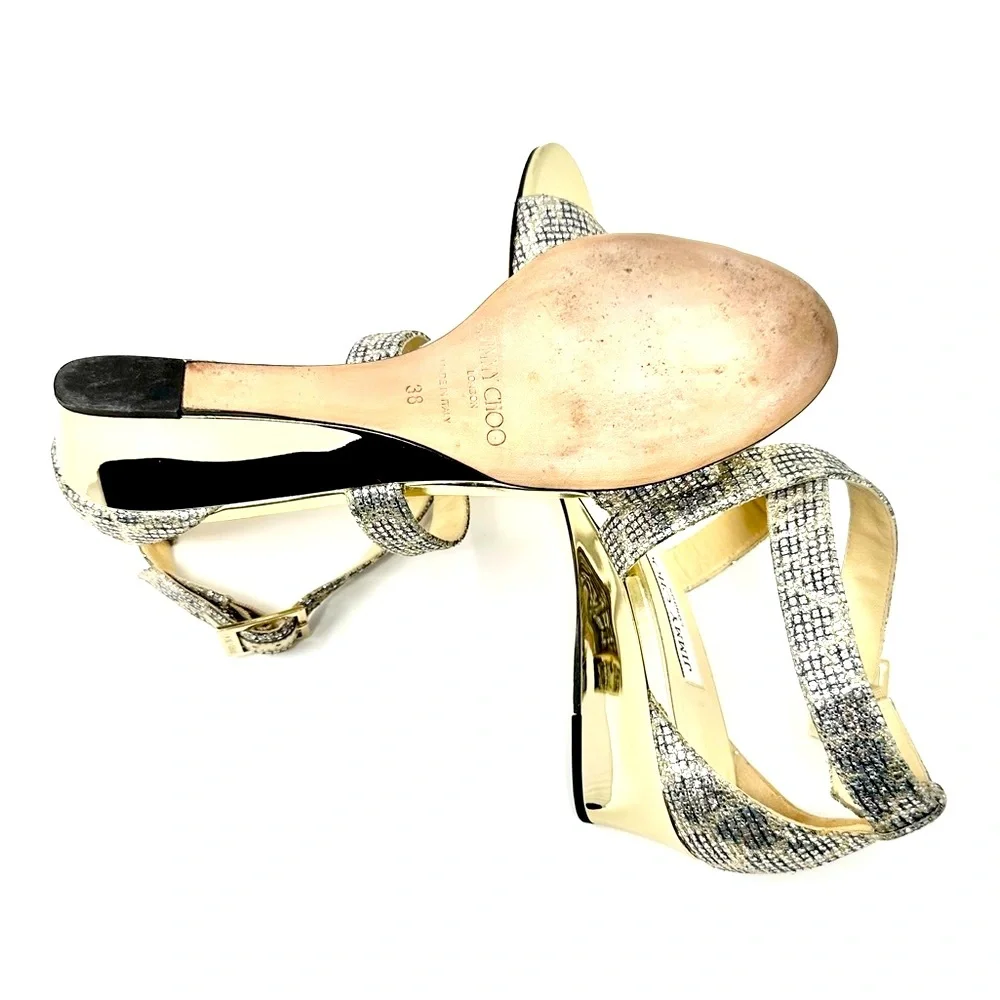 Jimmy Choo Elegant Silver Strappy Women's Open Toe Heels - Sandals Size 38